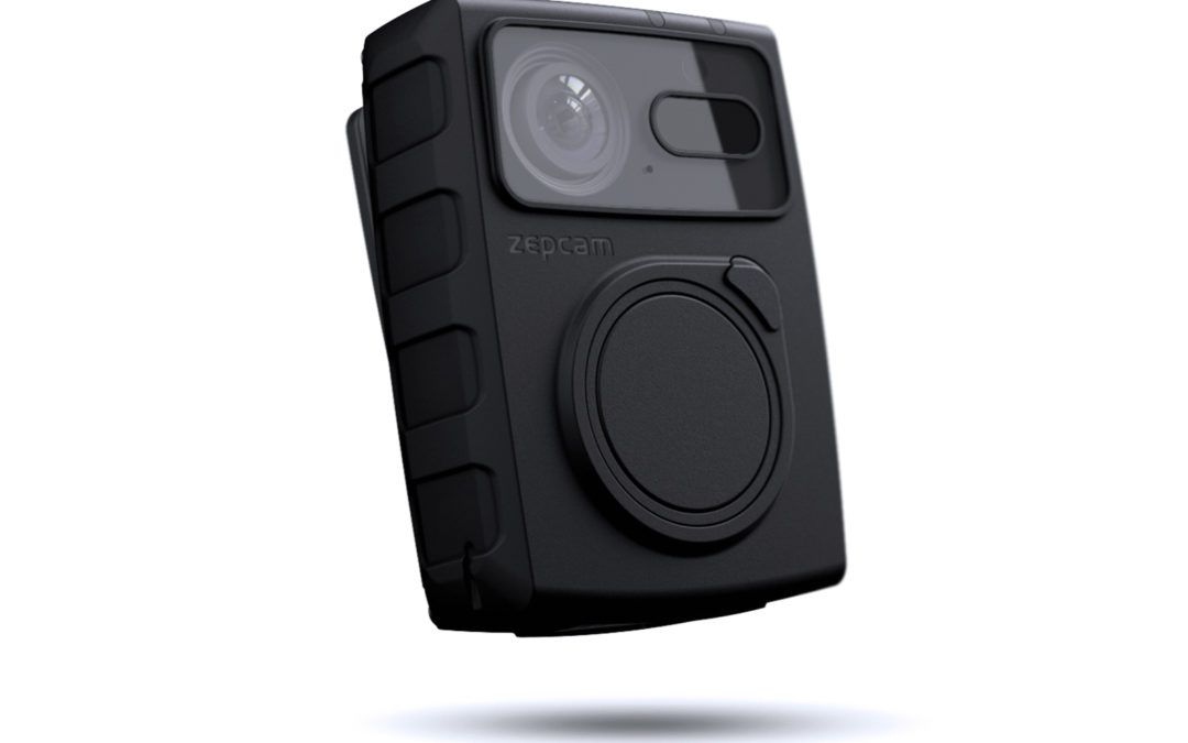 Black Zepcam police body camera with a circular lens and button on the front. – SLIMDESIGN