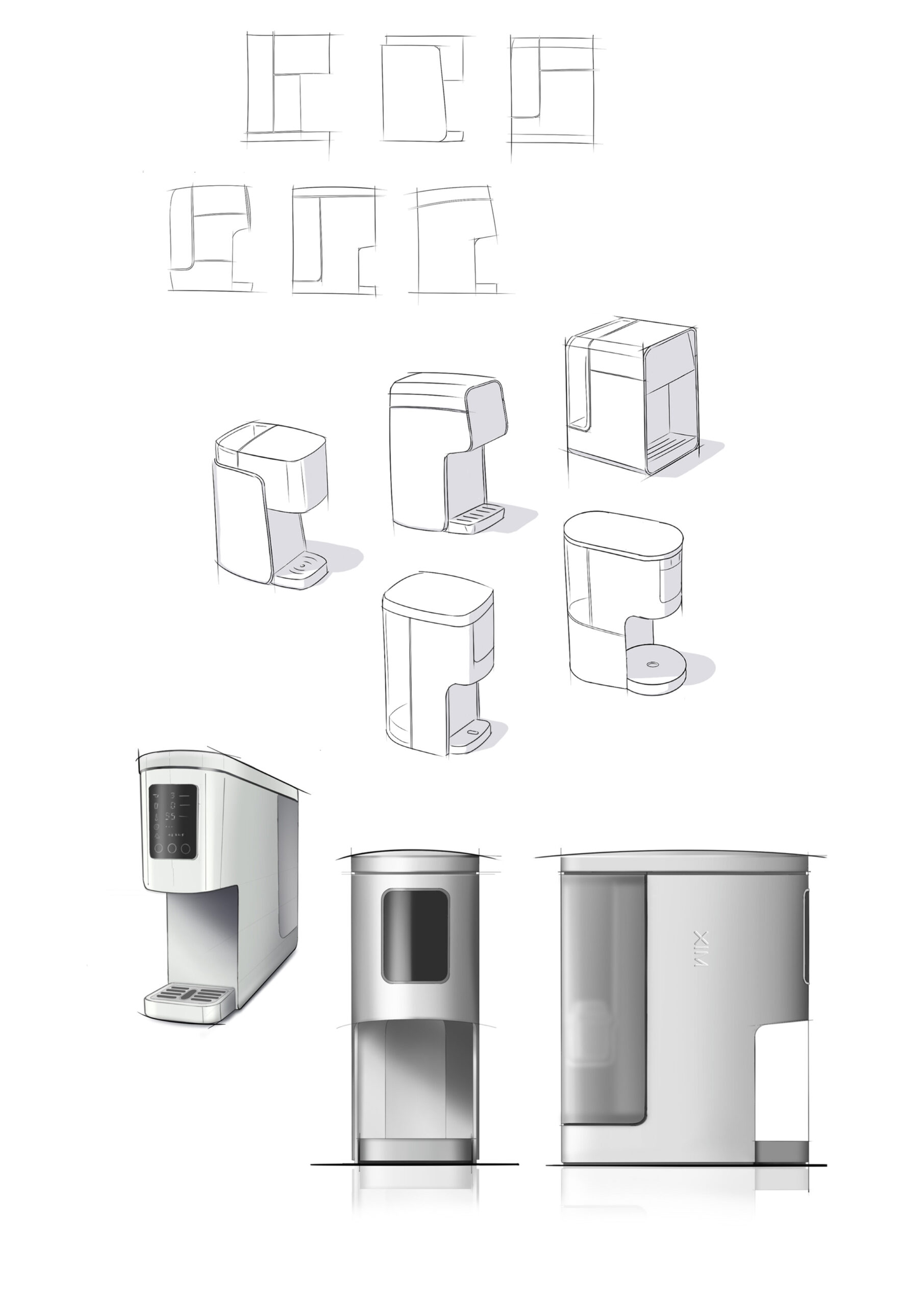 Sketches illustrating various design concepts for a kitchen appliance with a modern aesthetic. – SLIMDESIGN